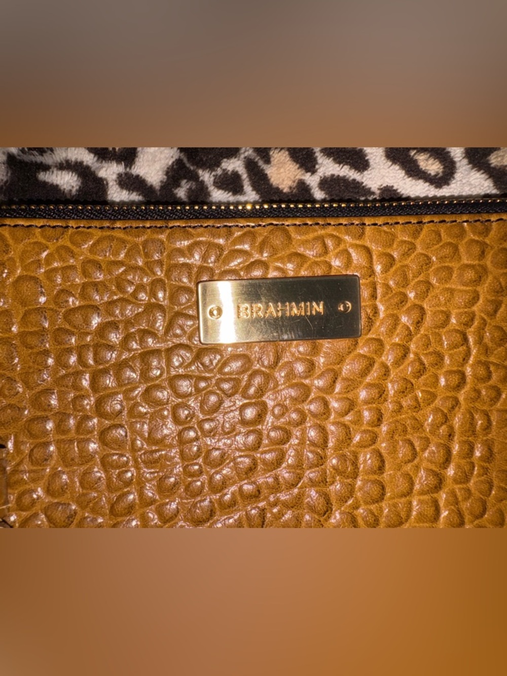 Brahmin Cognac Pebbled Leather Zip Wristlet with Tassel - Picture 2 of 5